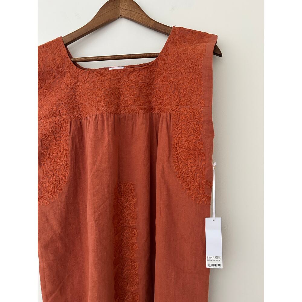 NWT J. Marie S $114 Story Dress Burnt Orange Shift Embroidered Sleeveless Cotton - Picture 2 of 9